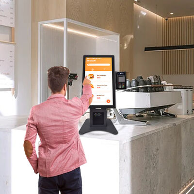 21.5 Inch Self Ordering Kiosk with Multi-language Support and Metal Case Toughened Glass Panel