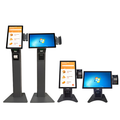 21.5 Inch Self Ordering Kiosk with Multi-language Support and Metal Case Toughened Glass Panel