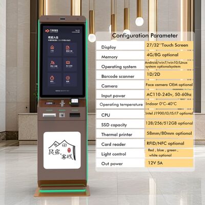 Hotel-Self-Check-In-Kiosk mit QR-Code-Zahlung und Touchscreen für Standing Self-Service