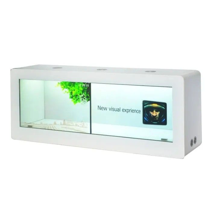 55 Zoll transparentes LCD-Vitrin mit Kapazitäts-Touch und 1x2 Splicing Wall LCD-Display-Schrank