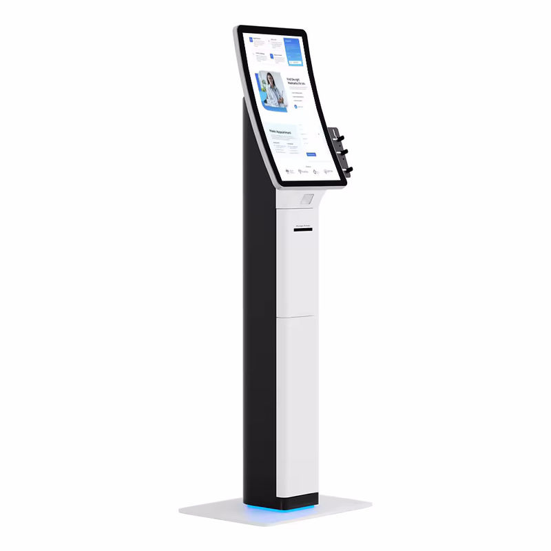 Schlanker POS-Kiosk mit Barcode-Scanner und Quittungsdrucker für einen optimierten Selbstbedienung
