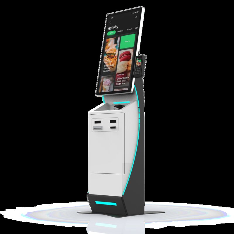 Self Checkin Kiosk mit Passleser und Windows 10 Betriebssystem mit angepassten LED-Leuchten für eine verbesserte Besucherverwaltung
